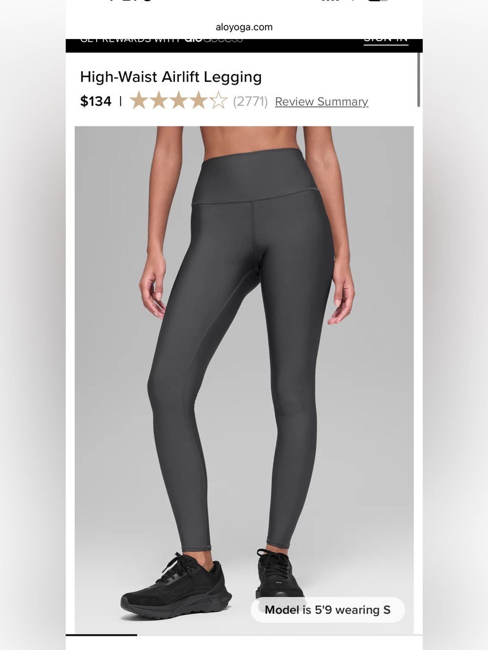 NWOT ALO 7/8 HIGH-WAIST AIRLIFT LEGGING IN GRAVEL- Size: XXS